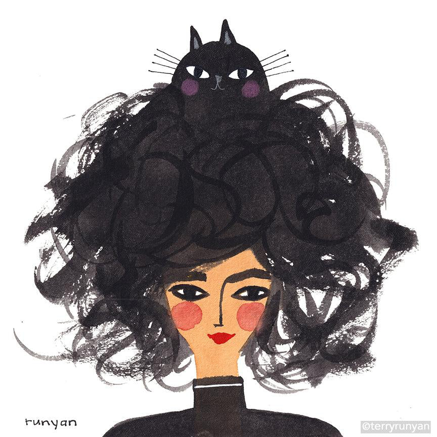 Black Curly Hat! Happy #catonheadwednesday-Terry Runyan Creative