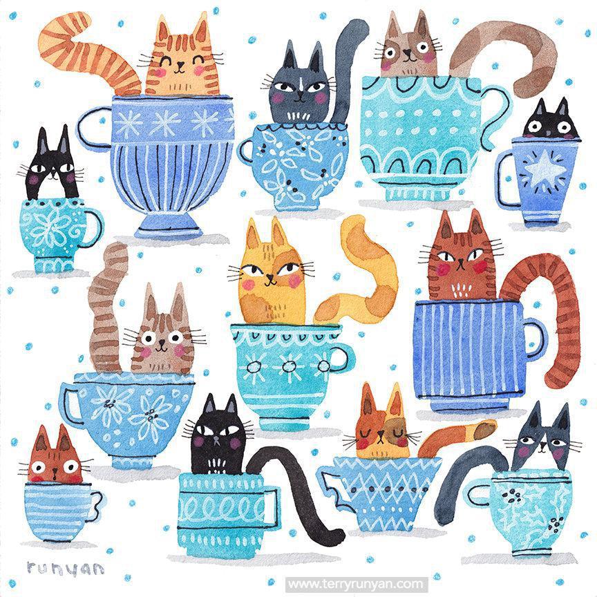 Teacup Cats!-Terry Runyan Creative