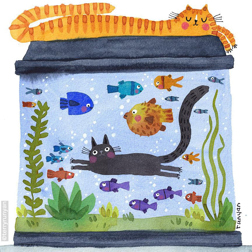 Aquarium Cats!-Terry Runyan Creative