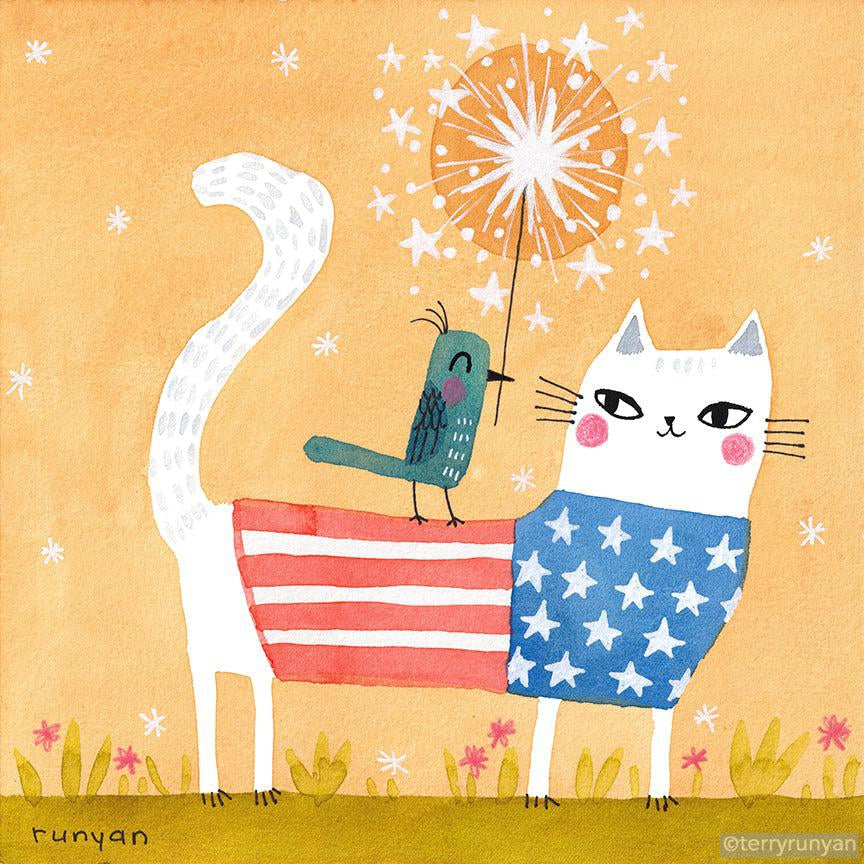 Sparkler Cat! Happy 4th!-Terry Runyan Creative