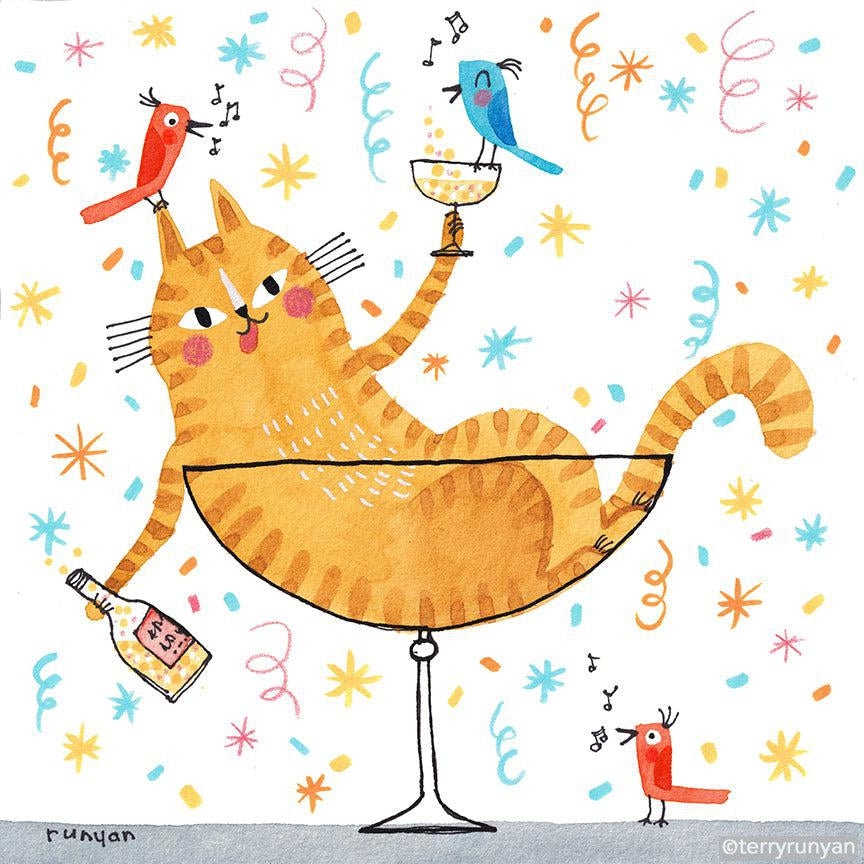 Champagne Cat! Happy New Year!-Terry Runyan Creative