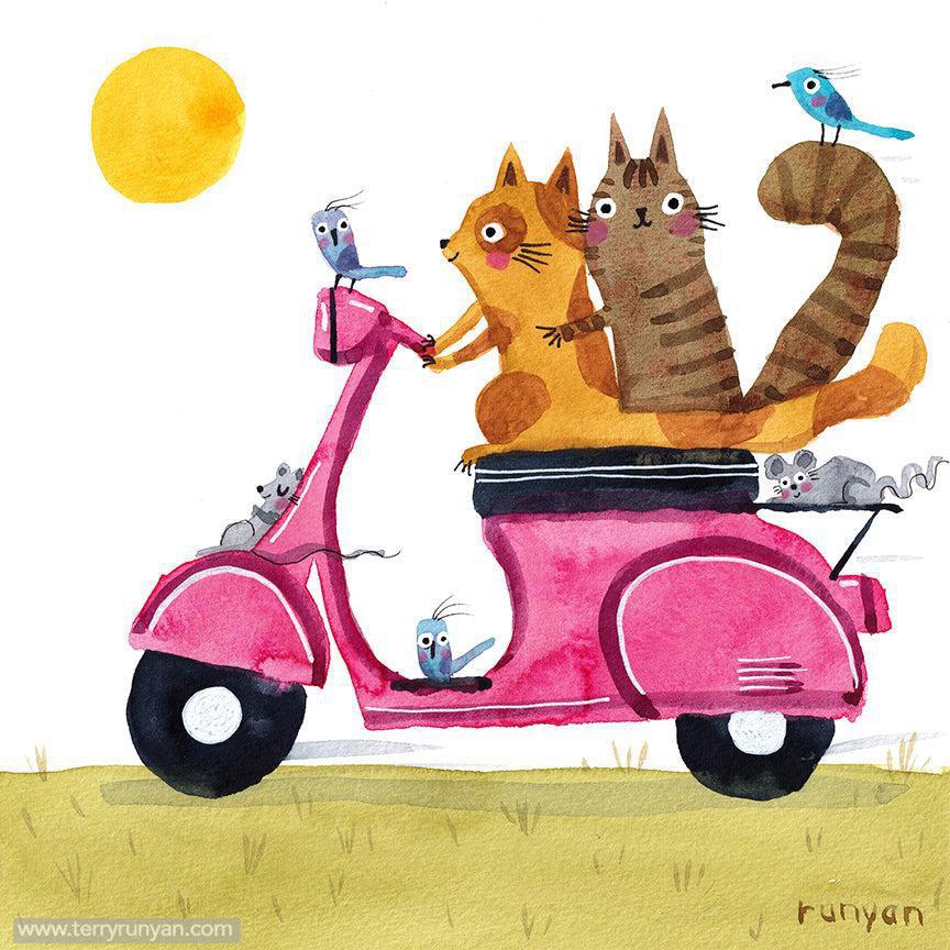 Pink Vespa! Happy #caturday!-Terry Runyan Creative