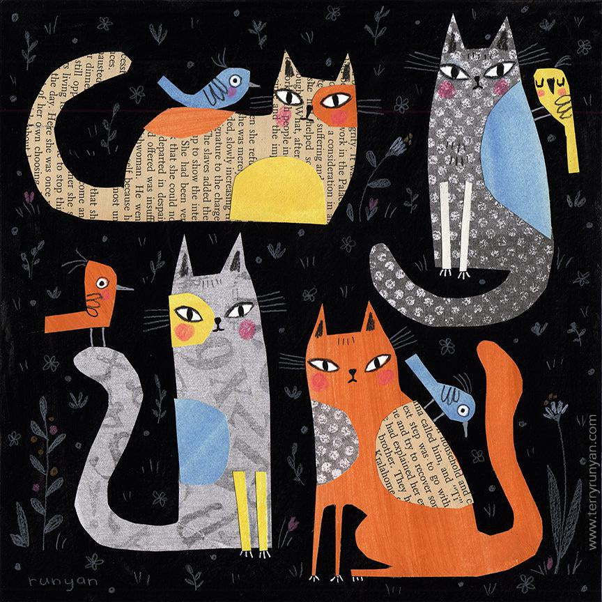 Cats (and birds) on Black!-Terry Runyan Creative