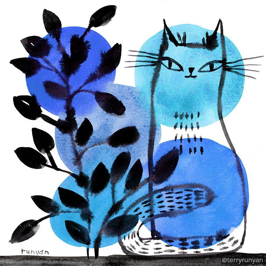 Blue Cat & Plant!-Terry Runyan Creative