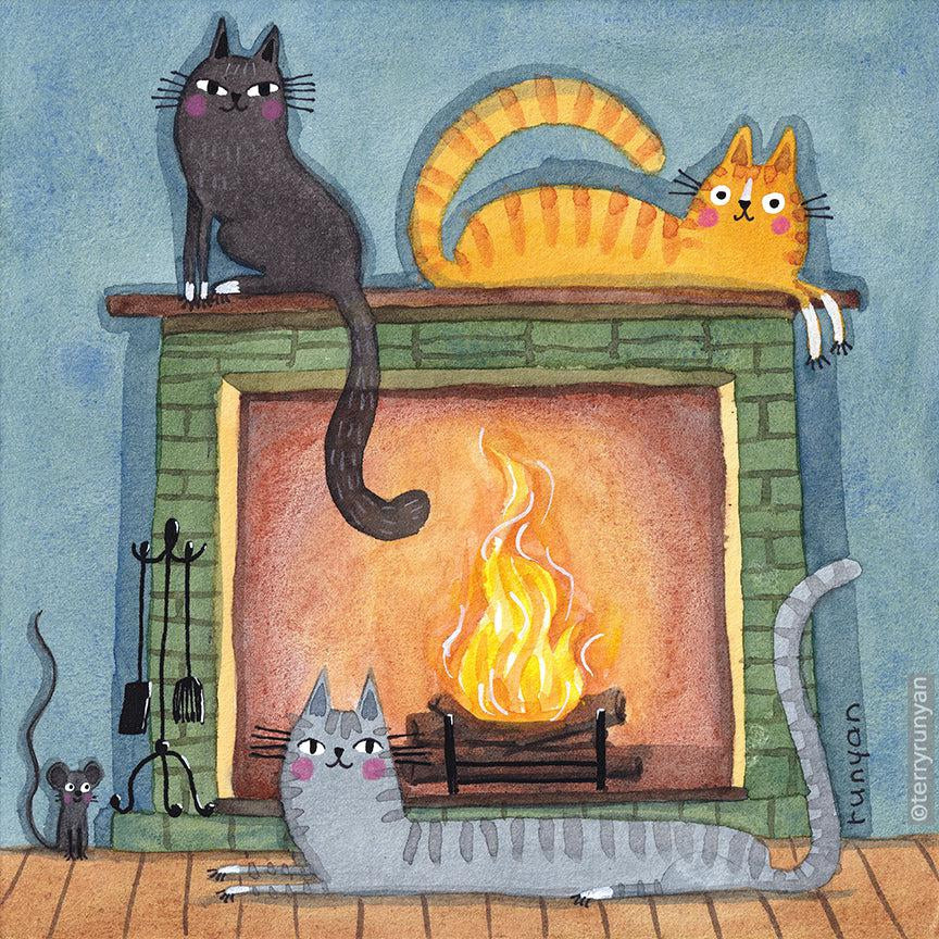 Fireplace Cats!-Terry Runyan Creative