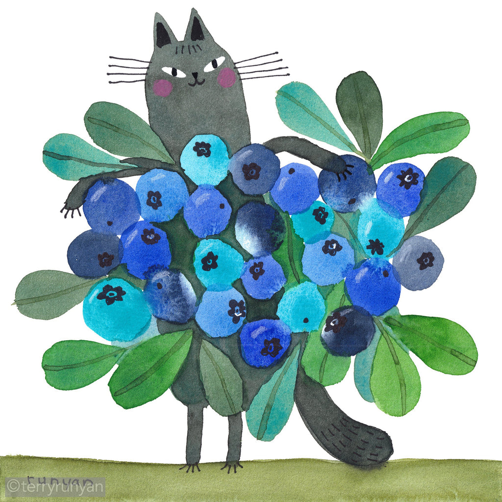 BLUEBERRY CAT-Original Artwork-Terry Runyan Creative-Terry Runyan Creative